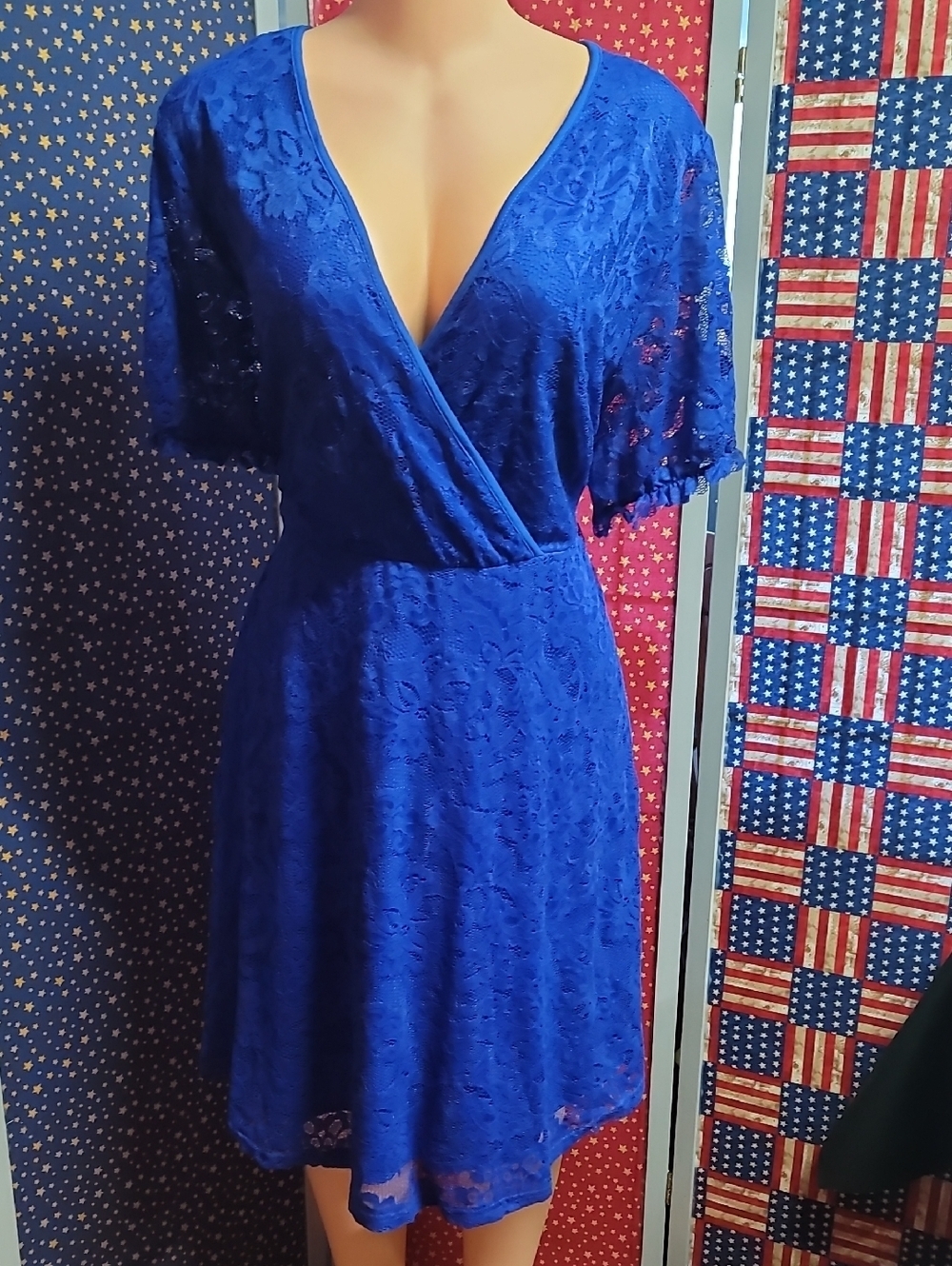 SHEIN Royal Blue Lace Wrap Mini Dress